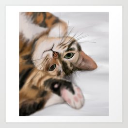 Cute Kitty Reaching Paw Painting Art Print
