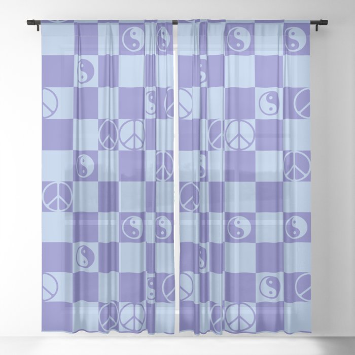 Checkered Peace Symbol & Yin Yang Sheer Curtain