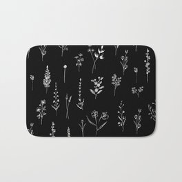 Black wildflowers Bath Mat | Minimalist, Nature, Digital, Cute, Black, Drawing, Plants, Lineart, Botanic, Line Art 