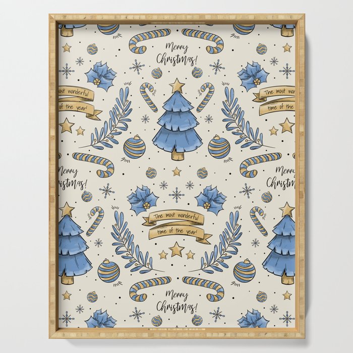 Gold, Blue & Cream Christmas  Serving Tray