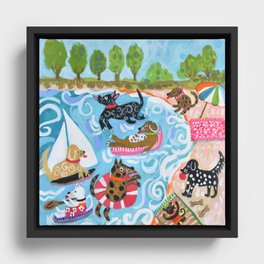 Dogs at Play Framed Canvas