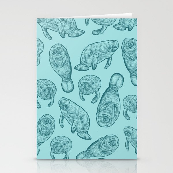 Manatees - Teal Stationery Cards