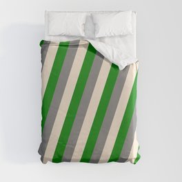 [ Thumbnail: Gray, Beige, and Green Colored Lined Pattern Duvet Cover ]