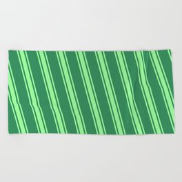 [ Thumbnail: Sea Green & Green Colored Lined Pattern Beach Towel ]