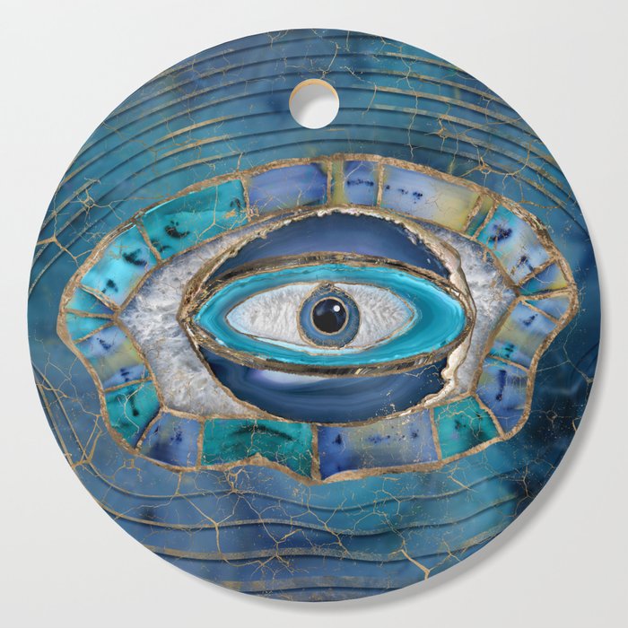 Evil Eye Amulet Agate and gold Cutting Board