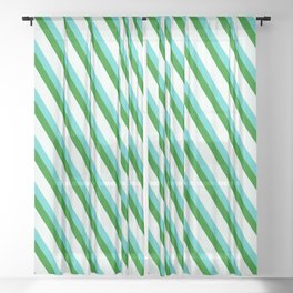 [ Thumbnail: Turquoise, Green & Mint Cream Colored Stripes Pattern Sheer Curtain ]