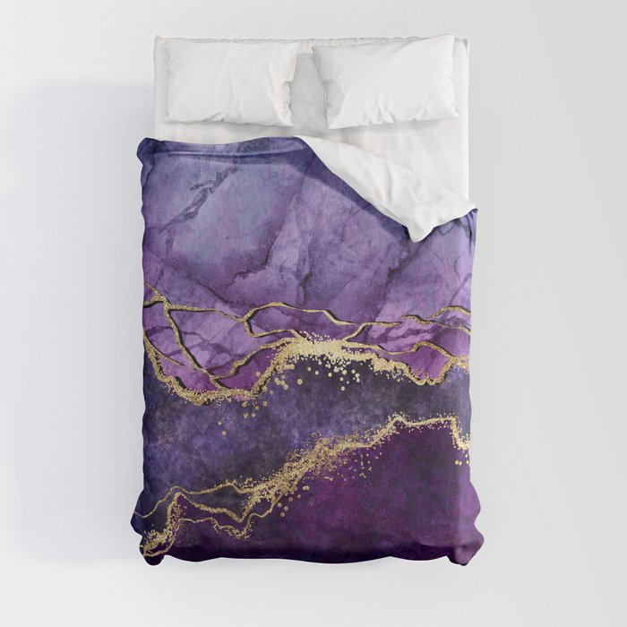 Violet marble texture with glitter gold Duvet Cover
