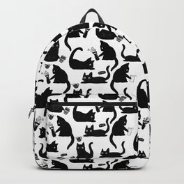 Bad Cats Knocking Stuff Over Backpack | Pattern, Cats, Knockingthingsover, Kitty, Catsbeingjerks, Catwithmug, Kittens, Drawing, White, Illustration 