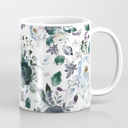 Botanical navy blue gray green watercolor peonies motif Coffee Mug
