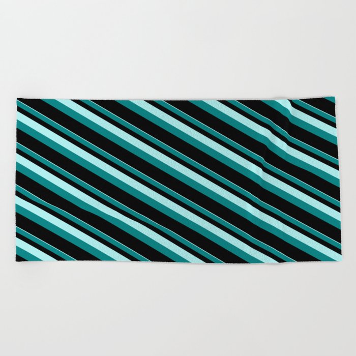 Turquoise, Teal & Black Colored Pattern of Stripes Beach Towel