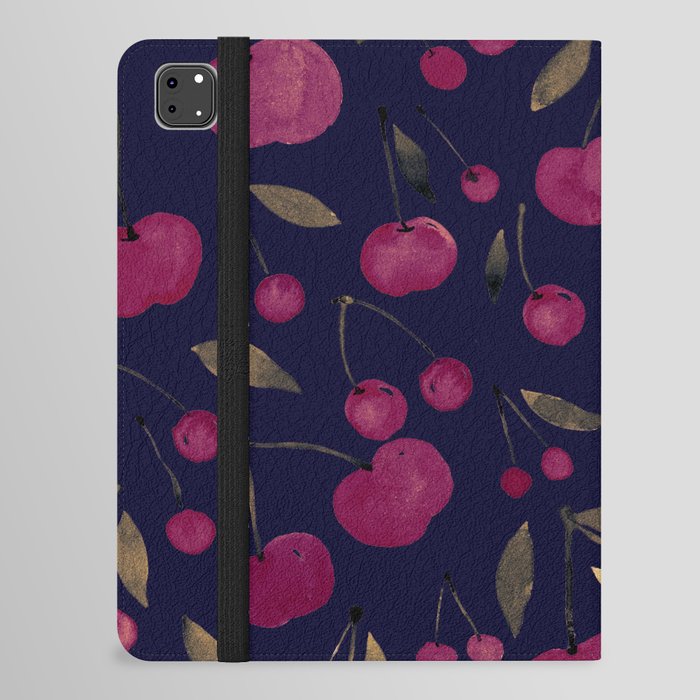 Watercolor sour cherries - black iPad Folio Case