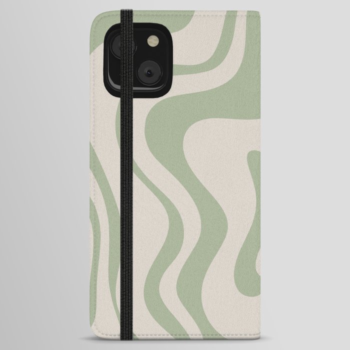 Liquid Swirl Modern Abstract Pattern in Beige and Sage Green iPhone Wallet Case