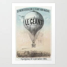 The Monster Balloon (Le Géant) from Nadar. Ascension 11 September 1865 by Morriën & Amand (1865). Art Print | Photo, Party, Background, Greeting, Cute, Scary, Design, Happy, Funny, Set 