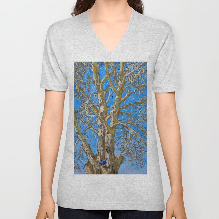 Akseli Gallen-Kallela - Crack Willow and Blue Bird V Neck T Shirt