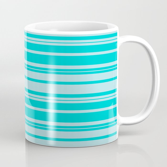 Dark Turquoise and Powder Blue Colored Striped Pattern Coffee Mug