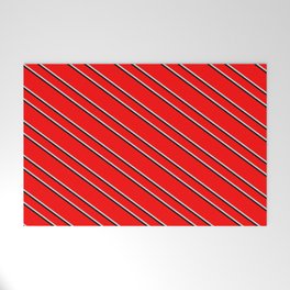[ Thumbnail: Red, Light Gray, and Black Colored Lined Pattern Welcome Mat ]