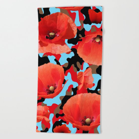 Poppie Camouflage Red Blue -Living Hell Beach Towel