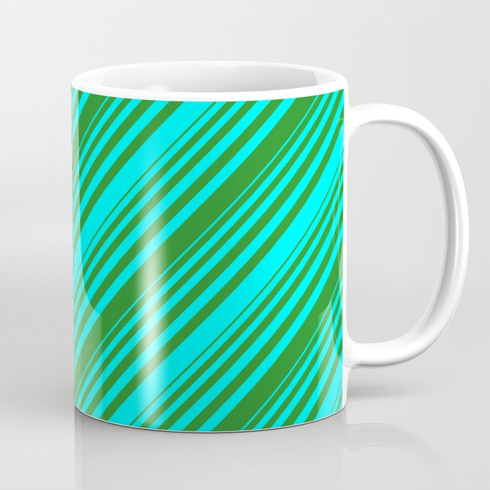 Cyan and Forest Green Colored Lined/Striped Pattern Coffee Mug