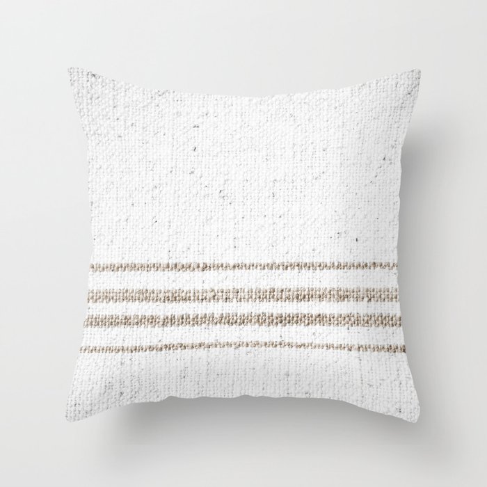 Vintage Farmhouse Grain Sack - Sandstone Stripes Throw Pillow