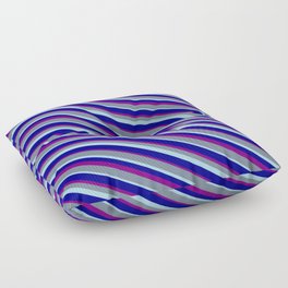 [ Thumbnail: Light Slate Gray, Light Blue, Dark Blue, and Purple Colored Lines/Stripes Pattern Floor Pillow ]
