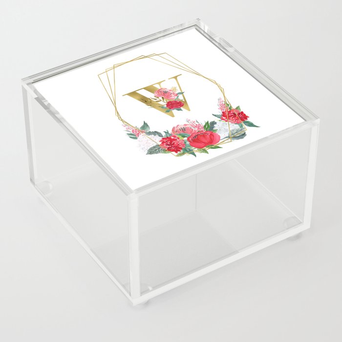 Boho Rose Floral Geometric Letter Monogram - W Acrylic Box