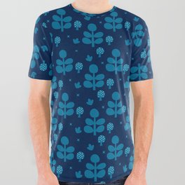 Midnight Blue Mushroom Forest All Over Graphic Tee