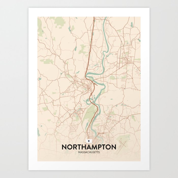 Northampton, Massachusetts, United States - Vintage City Map Art Print