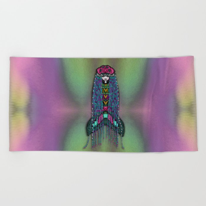 mermaids with unicorn hair in the sea in modern calm style Beach Towel