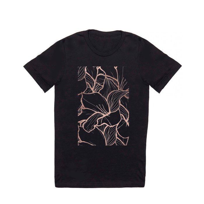 Modern handdrawn abstract faux rose gold flowers pattern T Shirt