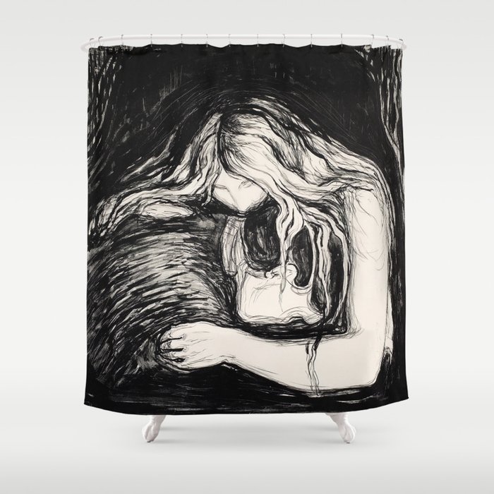 Love and Pain (Vampire I) Edvard Munch Black White Print Shower Curtain