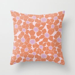 Orange and Pink Daisy Texture // Abstract Floral Seamless Pattern Throw Pillow