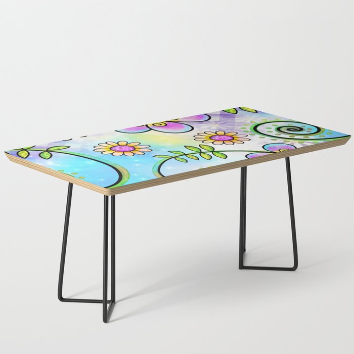 Watercolor Doodle Floral Collage Pattern 09 Coffee Table