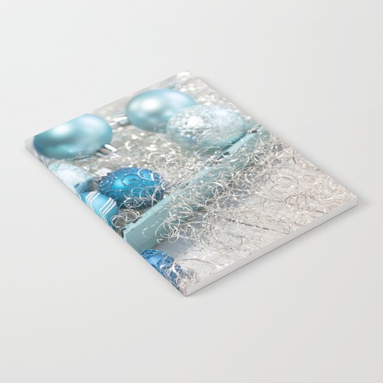Blue turquoise christmas baubles and bowl Notebook