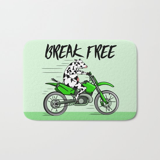 Cow riding a motorbike Bath Mat