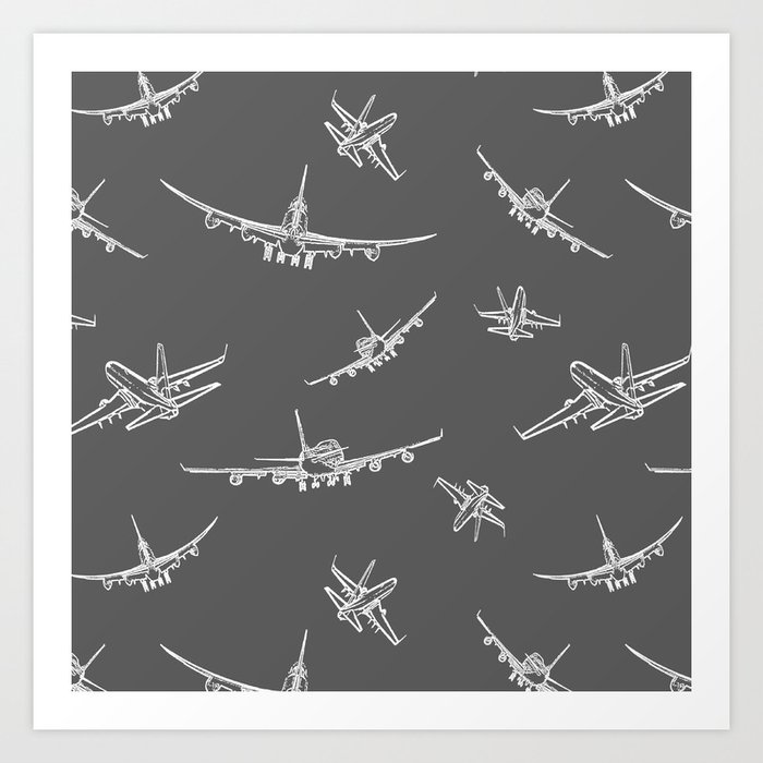 Airplanes on Dark Grey Art Print