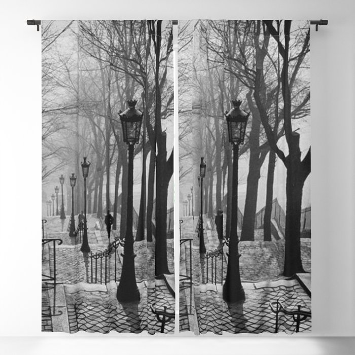 Sacre Coeur, Montmartre, Paris, France Stairs black and white photograph / black and white photography Blackout Curtain
