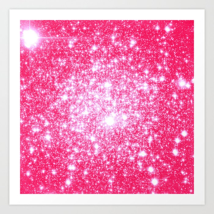 Hot Pink Galaxy Stars Sparkle Art Print