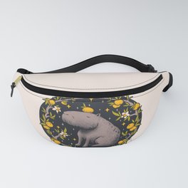 Capybara 2 Cottagecore Aesthetic Chilling With Orange on Head | Goblincore Capy Yuzu Citrus Fruit Blossom Flowers Meditating - Dreamcore Fairytale Mycology Fungi Shrooms Forager Foraging Fanny Pack