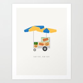New York City, NYC Hot Dog & Pretzel Cart Art Print
