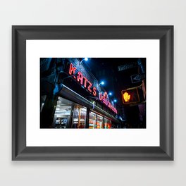 Iconic Katz's Delicatessen: Neon Nights in New York City Framed Art Print