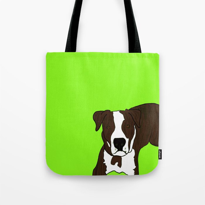 Chico the Brindled Pit Bull Tote Bag | Drawing, Digital, Pit-bull, Pitbull, Brindled, Brown-and-white-dog, Dog