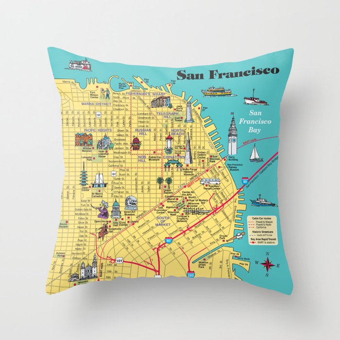 San Francisco map Throw Pillow