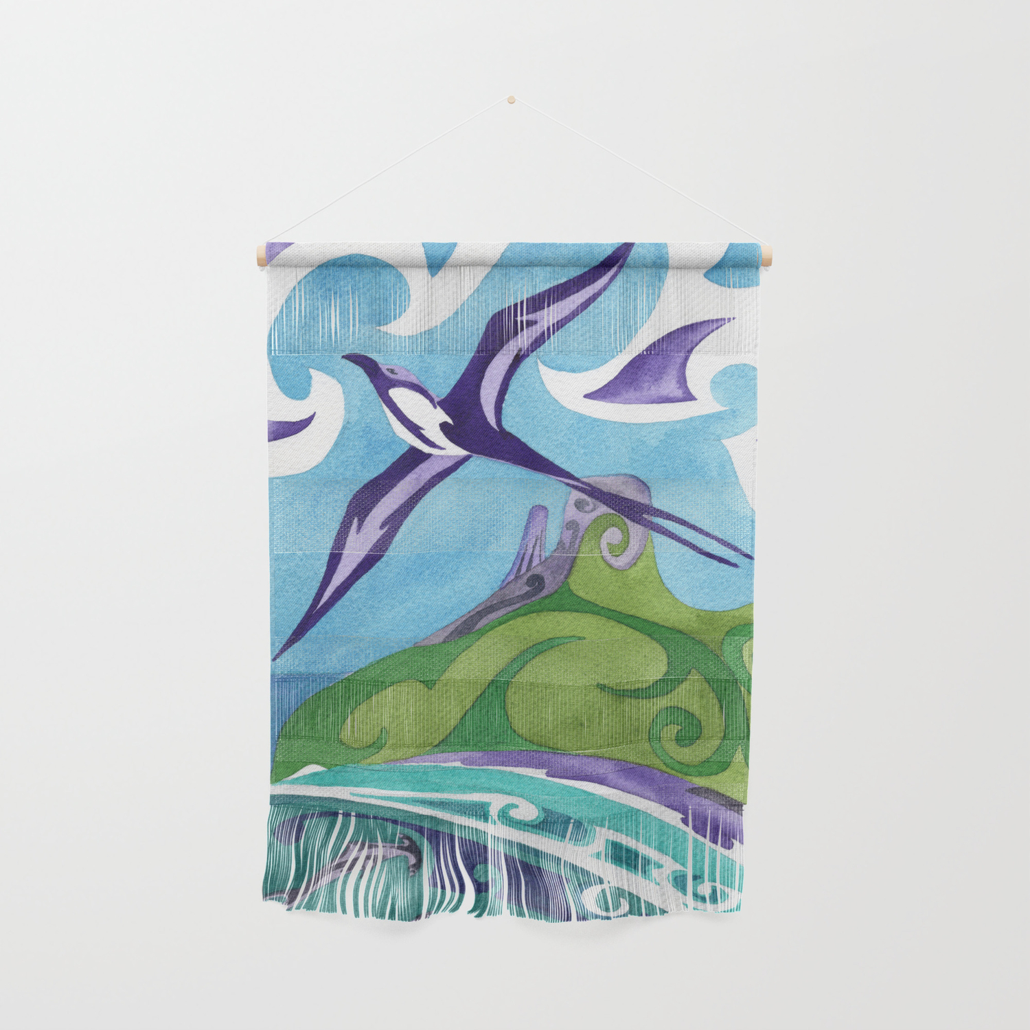 Polynesian Frigate Bird And Hammerhead Sharks Wall Hanging By