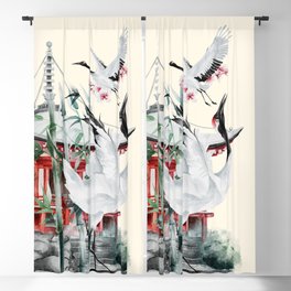 Japanese Crane Watercolor Art Blackout Curtain