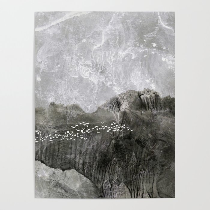 A cloud of white birds Poster