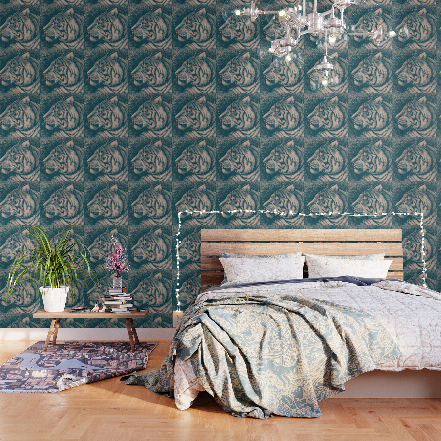 Muted Teal Tiger Wallpaper By Anutu Society6