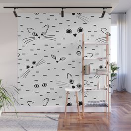 Cat eyes and faces line art pattern Wall Mural