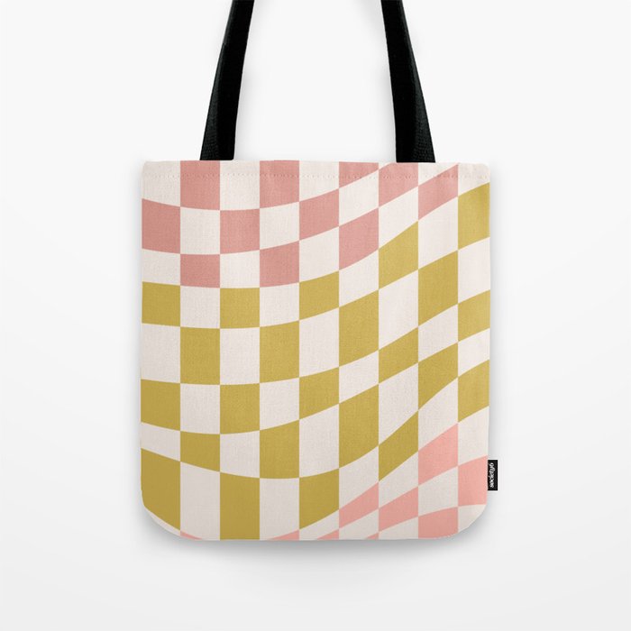 Pink and gold wavy checked Tote Bag