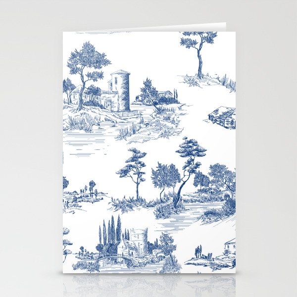 Toile de Jouy Vintage French Navy Blue White Pastoral Pattern Stationery Cards