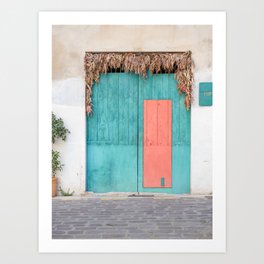 Teal and Coral Doorway Mallorca Art Print